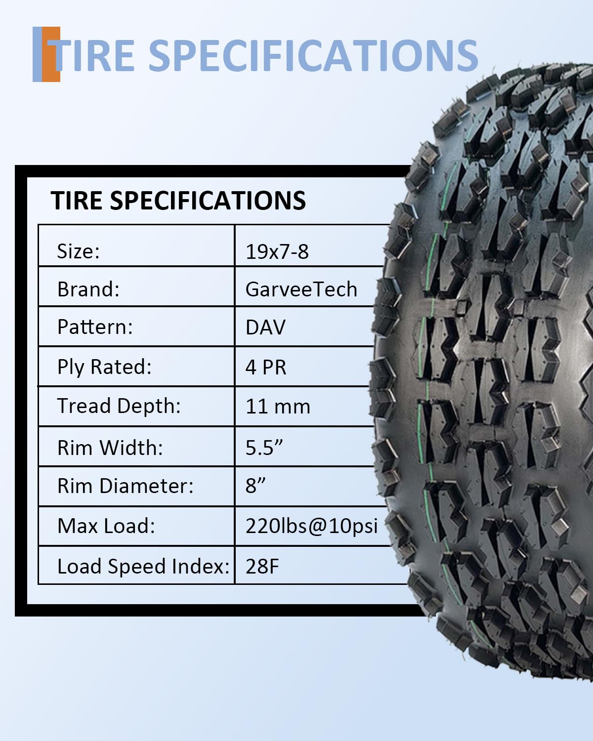 19x7-8 4 Ply Tubeless ATV UTV Tires Set of 2 R523