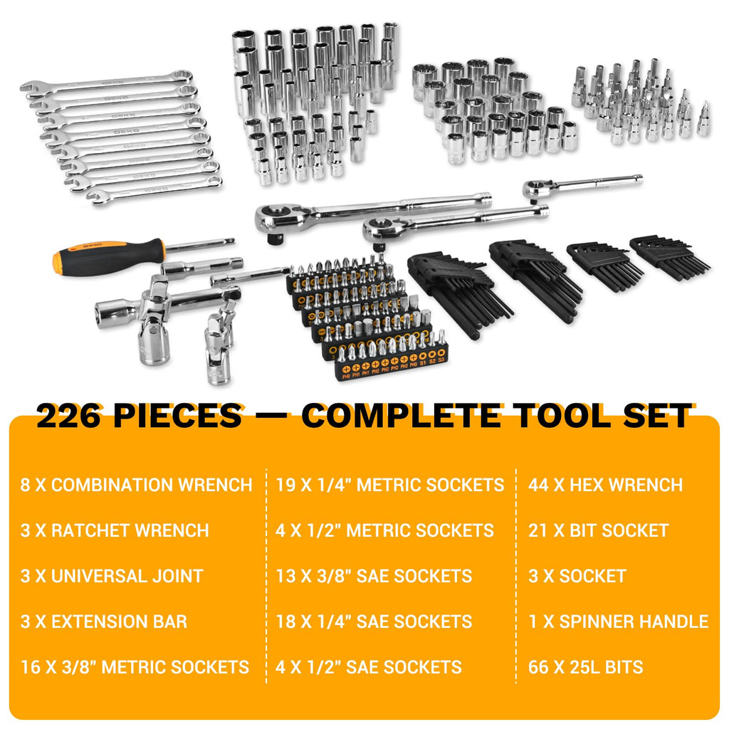 226 Pcs Mechanic Tool Set with Storage Tool Box Q933