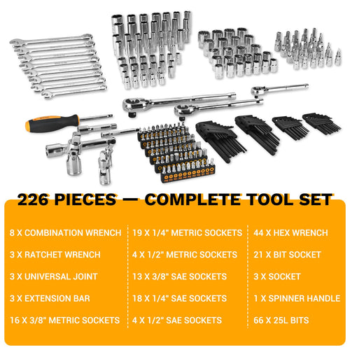 226 Pcs Mechanic Tool Set with Storage Tool Box Q933