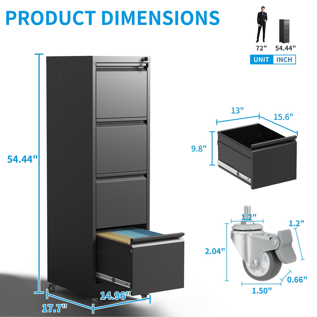 4-Drawer Mobile File Cabinet with Lock and Wheels B4001