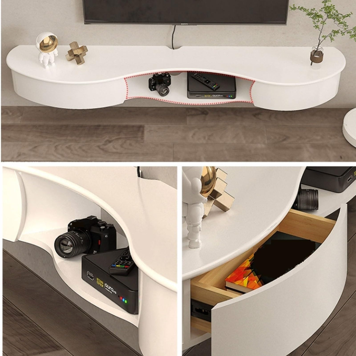 67'' Wall Mounted TV Stand with Drawers and Open Storage Shelf E9686