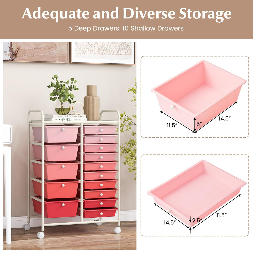 15 Drawer Multicolor Rolling Storage Cart E5743