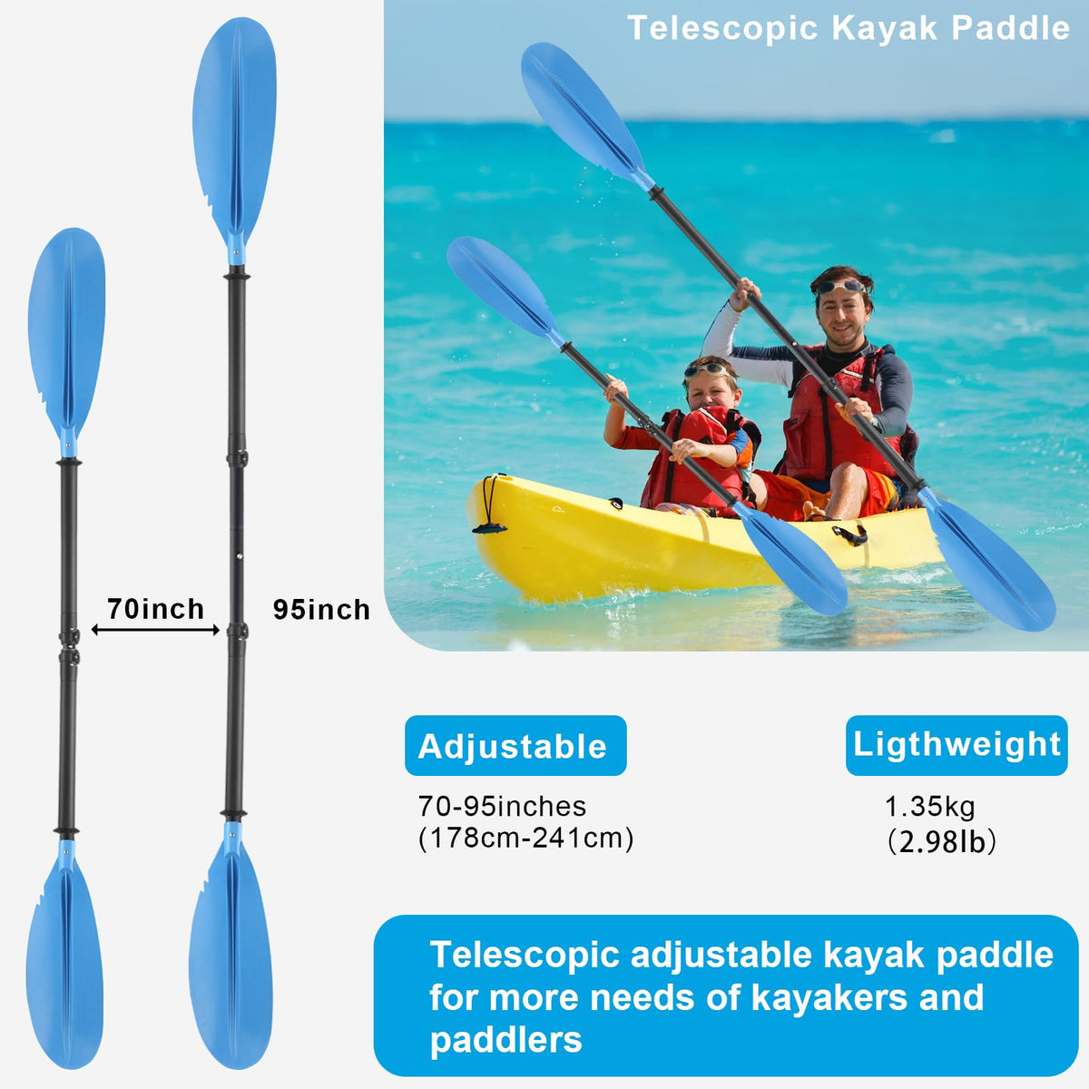 Telescoping Adjustable Kayak Paddle 70" to 95" K748772