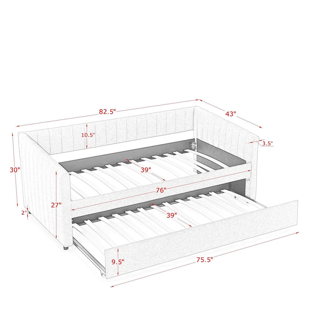 Twin Size Upholstery Daybed with Trundle and Vertical Stripes G64987