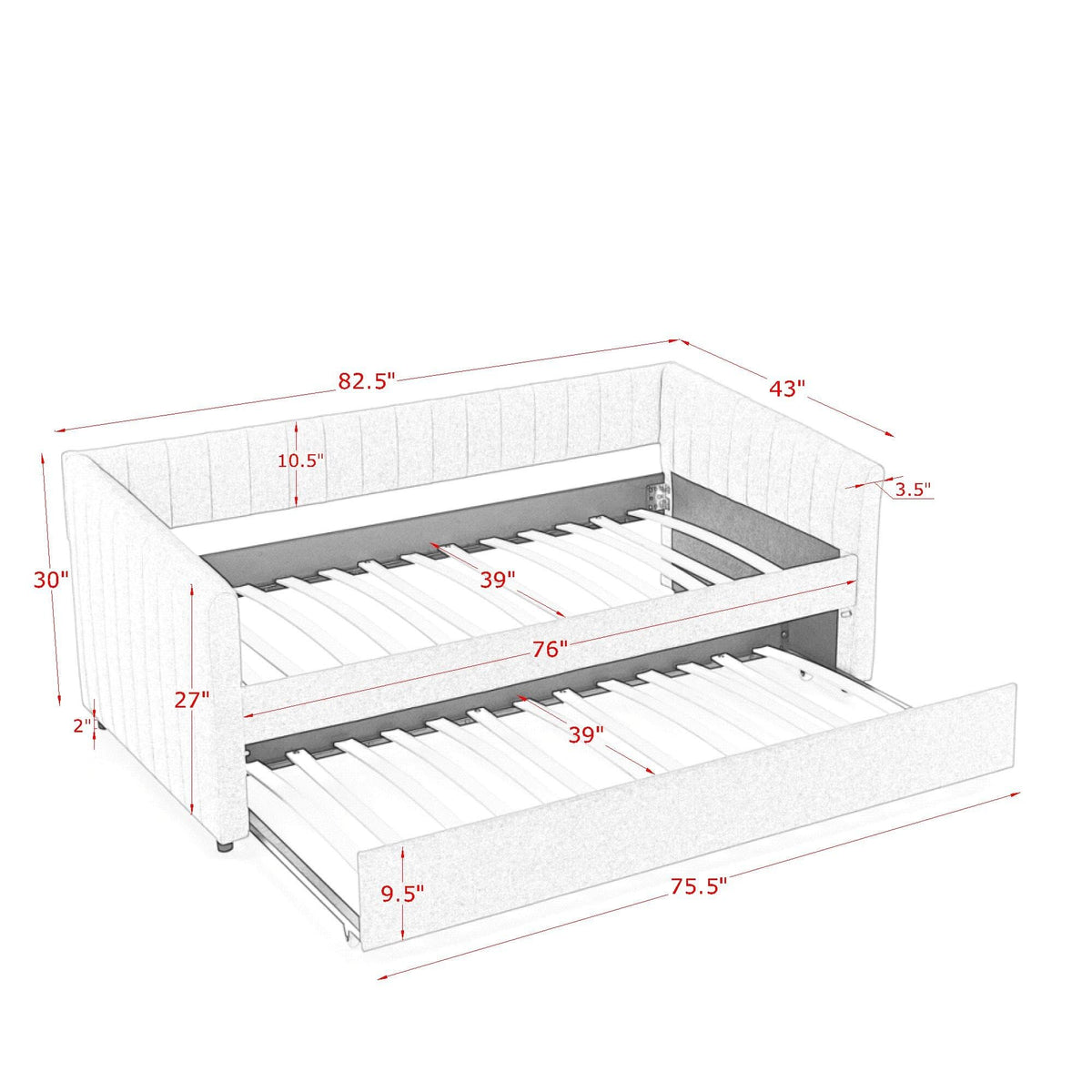 Twin Size Upholstery Daybed with Trundle and Vertical Stripes G64987
