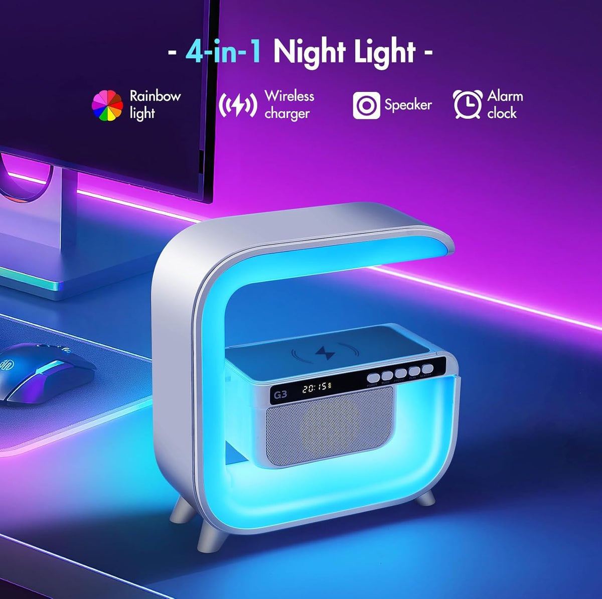 Table Lamp with Bluetooth Speaker, Wireless Charger, Alarm Clock P435822