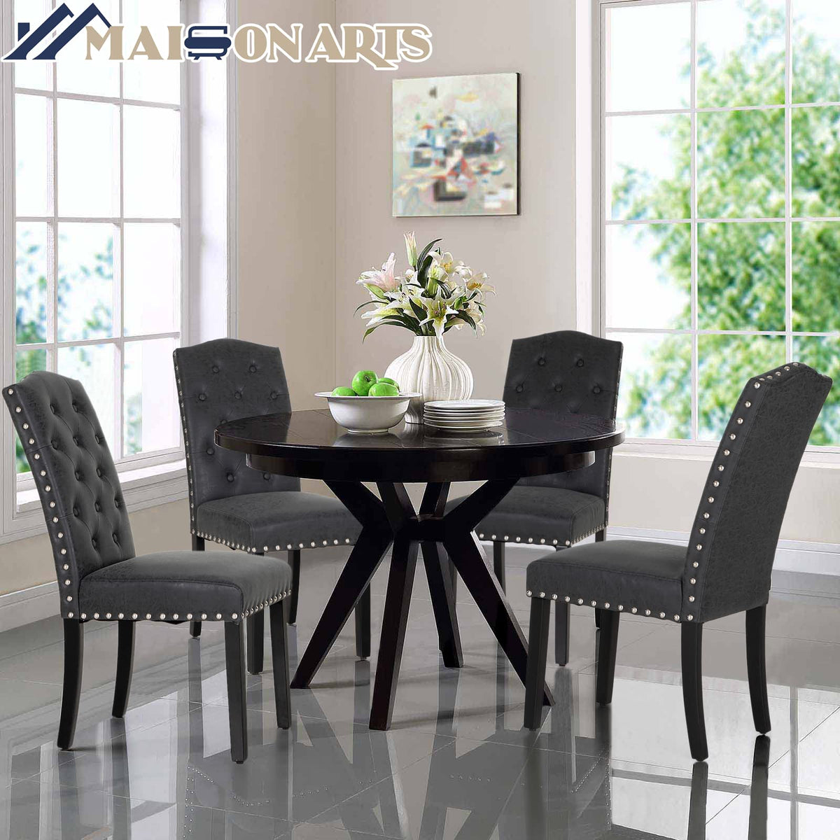 Black Faux Leather Dining Chairs Set of 2 F77443