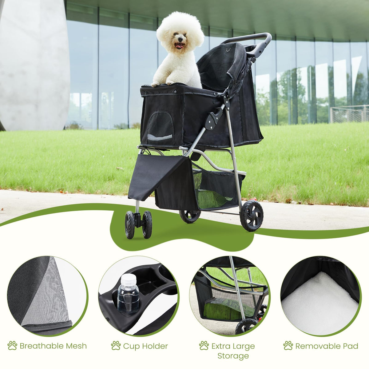 Foldable 3 Wheel Dogs Stroller W739262