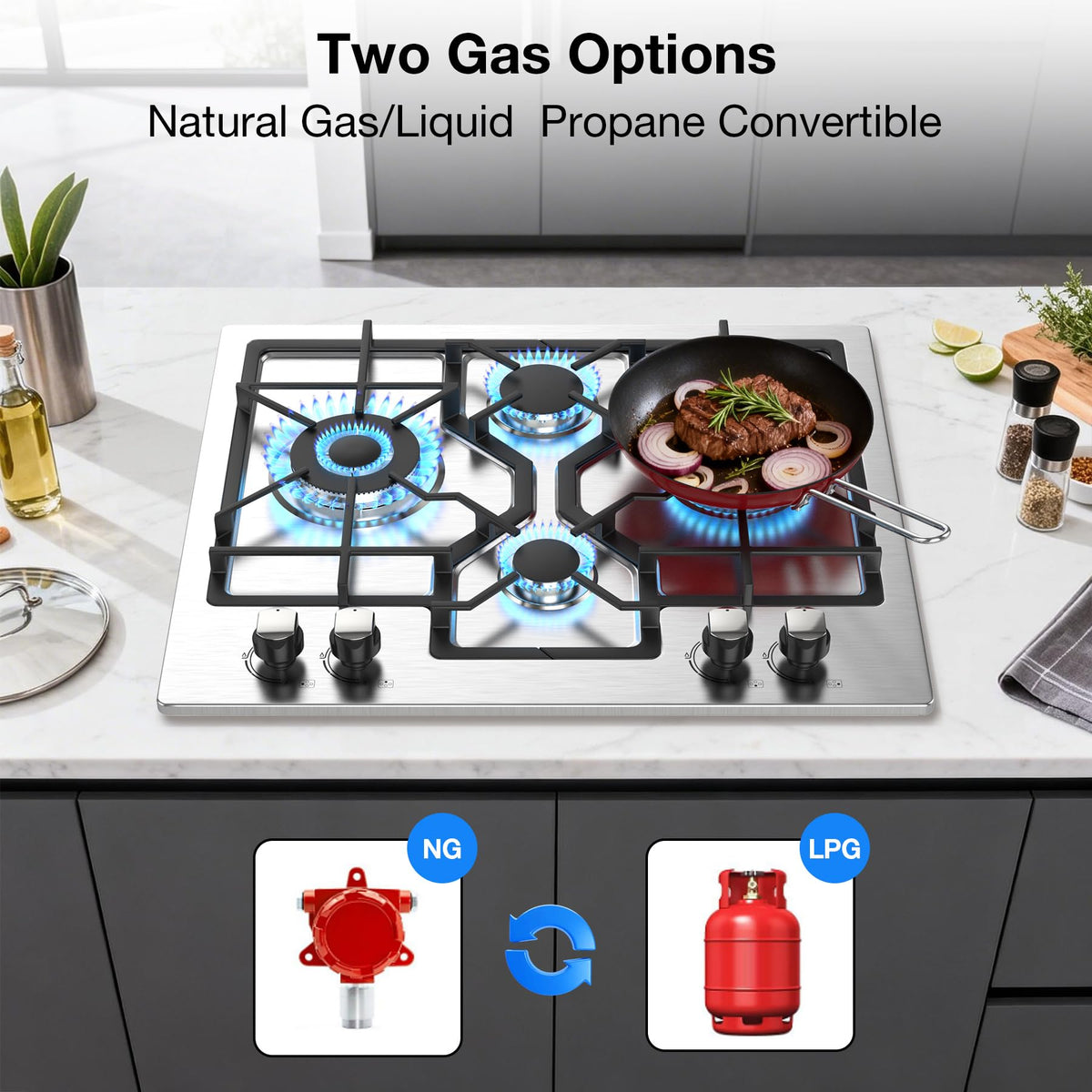 24 Inch 4 Burner Stainless Steel Gas Cooktop B4478