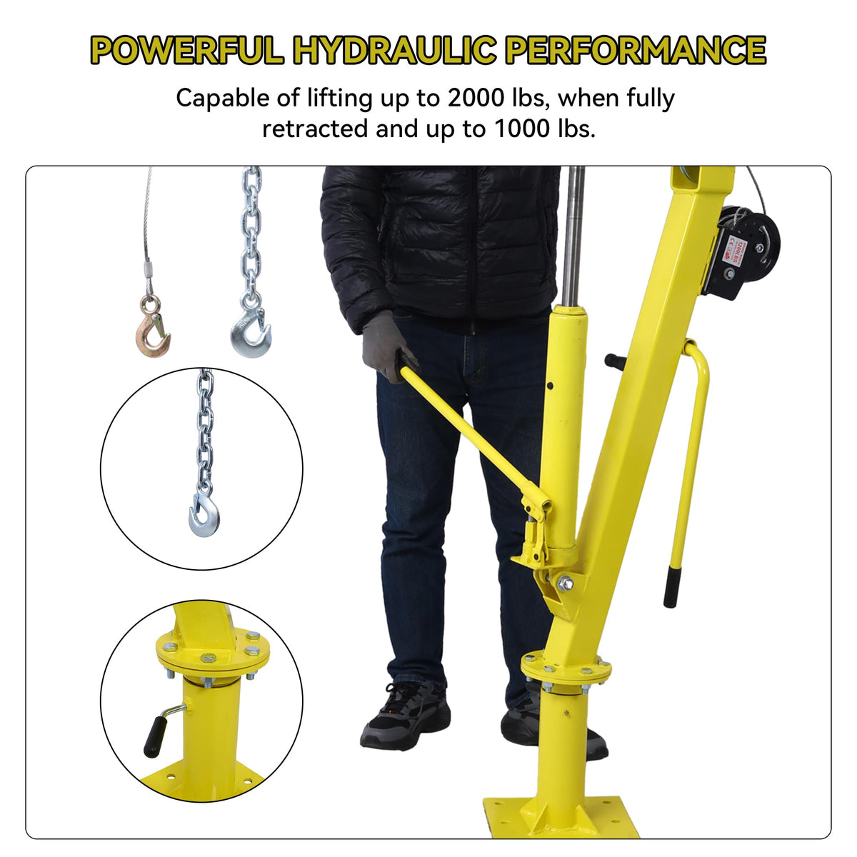 2000 lbs Folding Truck Crane with Hydraulic Winch W83806