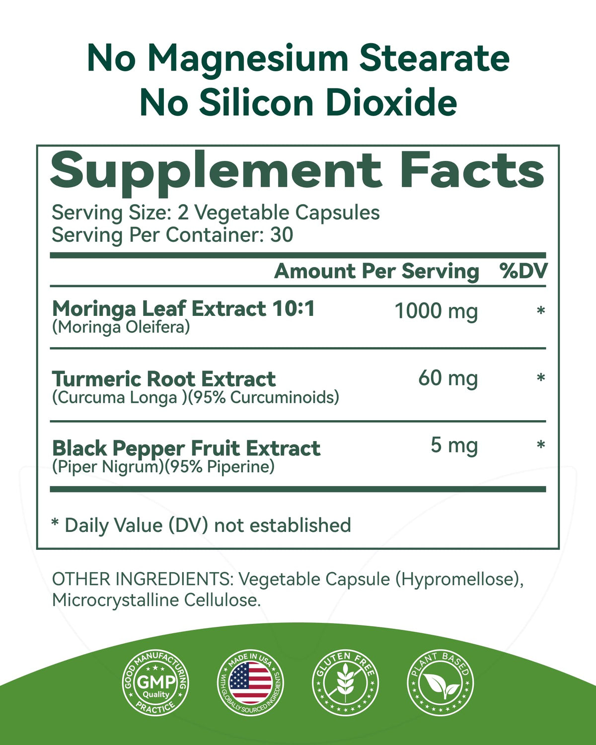 Moringa Capsules 1000mg 10:1 Moringa Leaf Extract 60 Count C488374