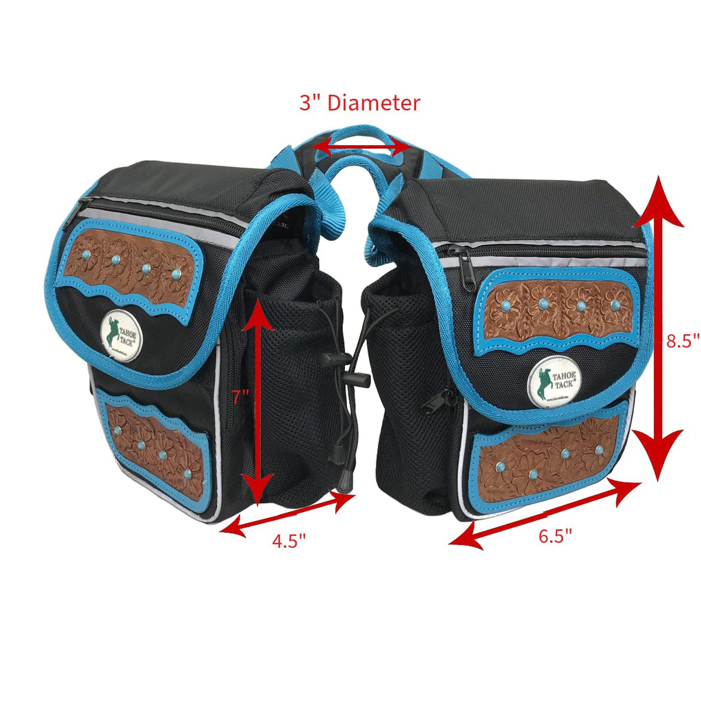 Turquoise Flower 1680D Nylon Western Horn Storage Bag with Hand Tooled Leather Accents G171