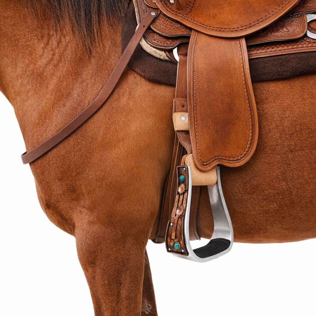 Aluminum Antique Copper Engraved Western Saddle Stirrups V701694