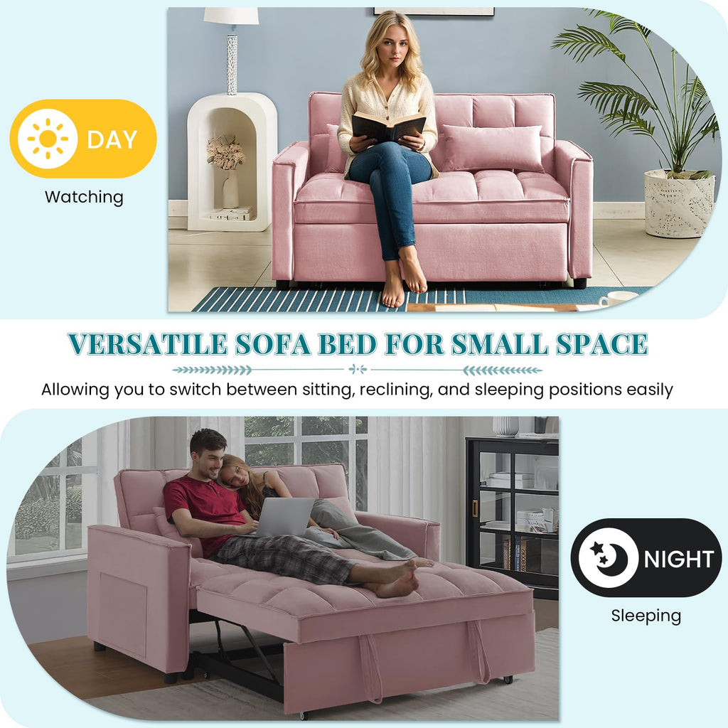 Pink Velvet Convertible Sleeper Sofa Bed B602679