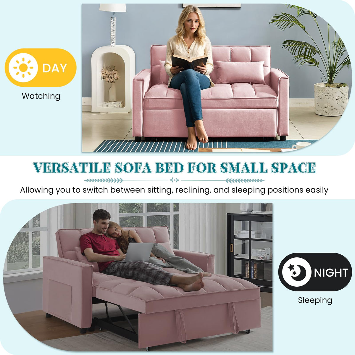 Pink Velvet Convertible Sleeper Sofa Bed B602679
