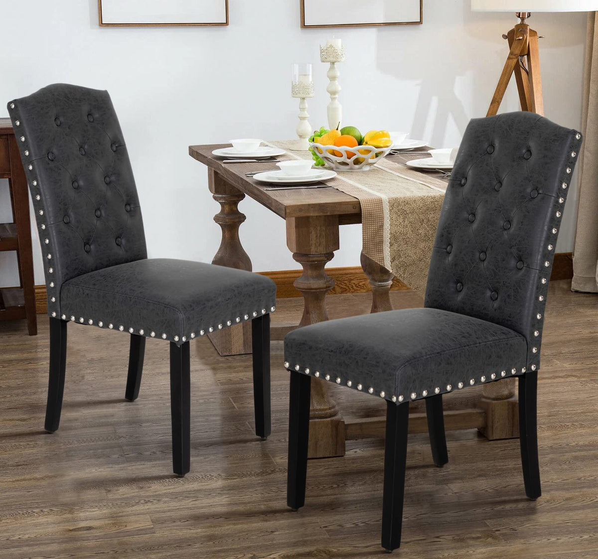 Black Faux Leather Dining Chairs Set of 2 F77443