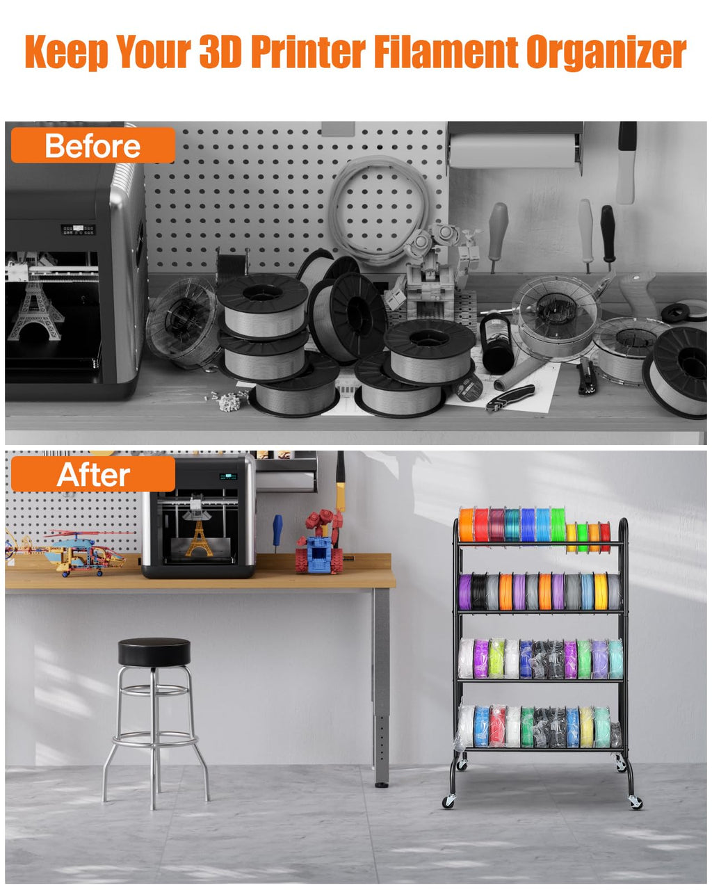 3D Printer Filament Storage Rack with Wheels C58434