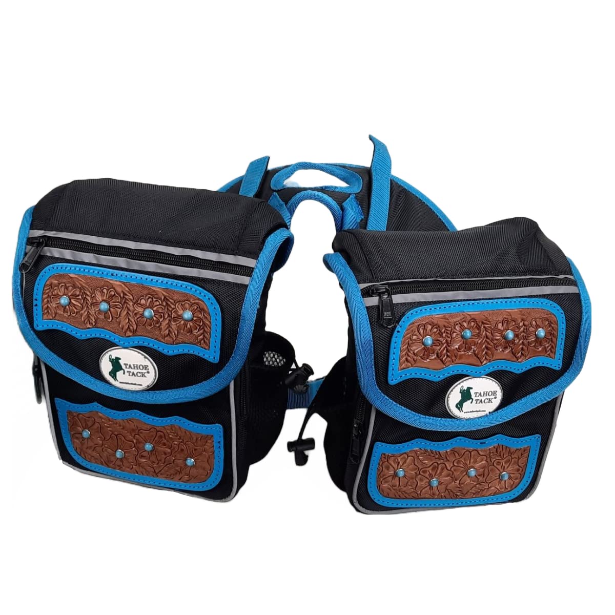 Turquoise Flower 1680D Nylon Western Horn Storage Bag with Hand Tooled Leather Accents G171