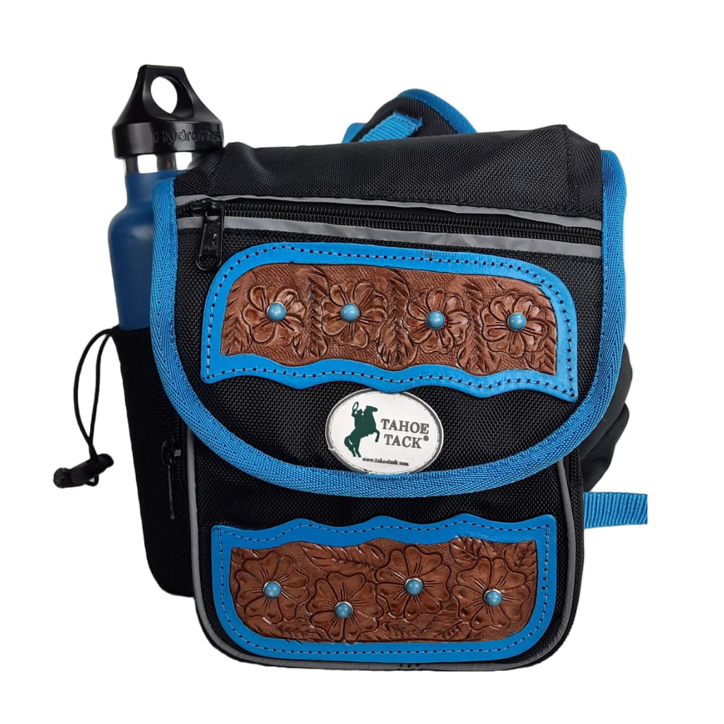 Turquoise Flower 1680D Nylon Western Horn Storage Bag with Hand Tooled Leather Accents G171