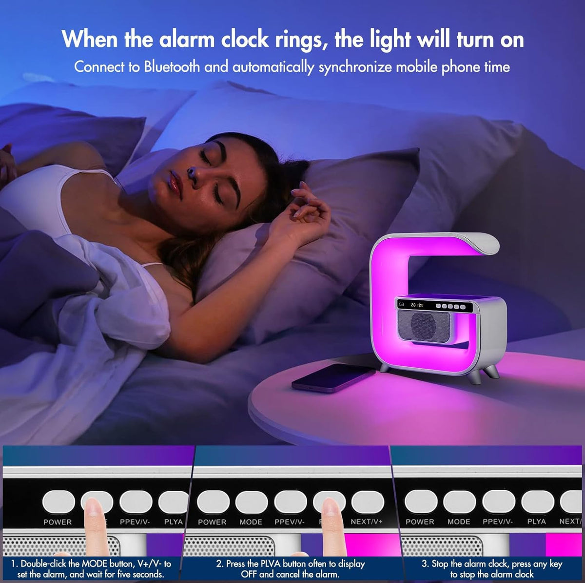 Table Lamp with Bluetooth Speaker, Wireless Charger, Alarm Clock P435822