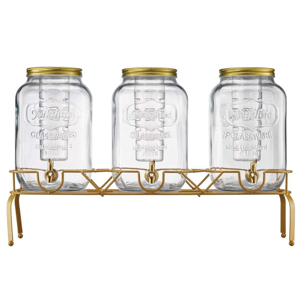 3 Pack 2 Gallon Glass Beverage Dispenser with Metal Stand S10028