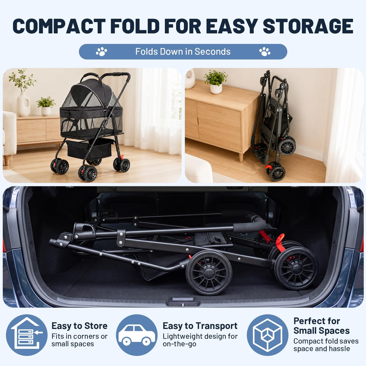 Foldable Pet Stroller with Detachable Carrier J828033