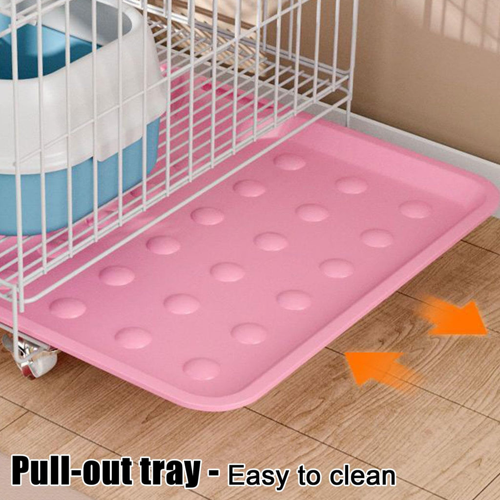 4-Tier Collapsible Metal Wire Cat Cage with Wheels White V9938