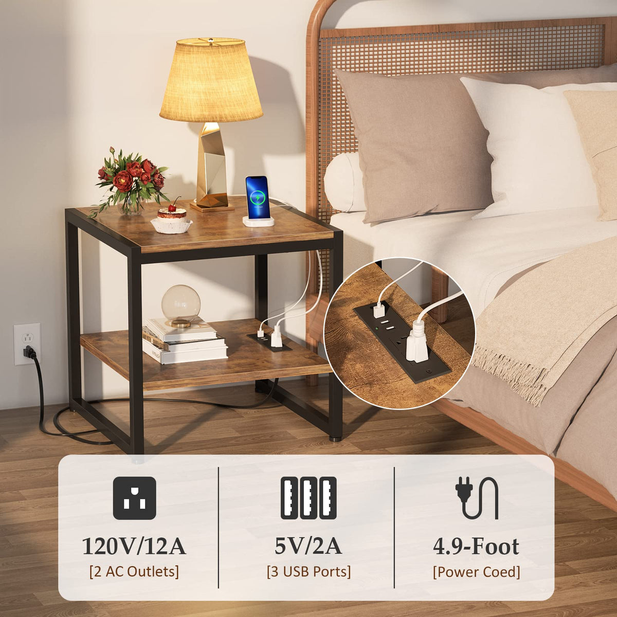 End Table with Charging Station, 2 Pack I187