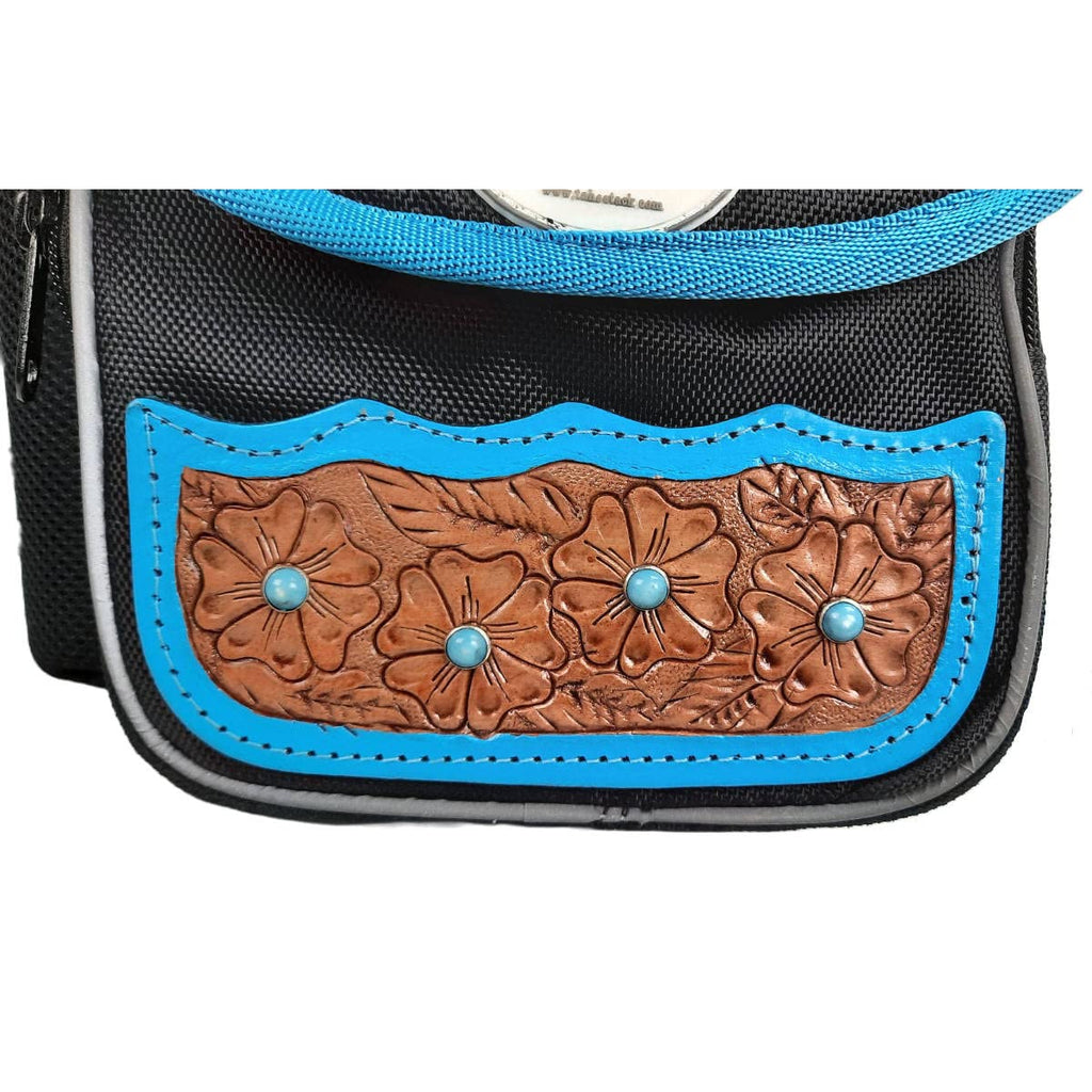 Turquoise Flower 1680D Nylon Western Horn Storage Bag with Hand Tooled Leather Accents G171