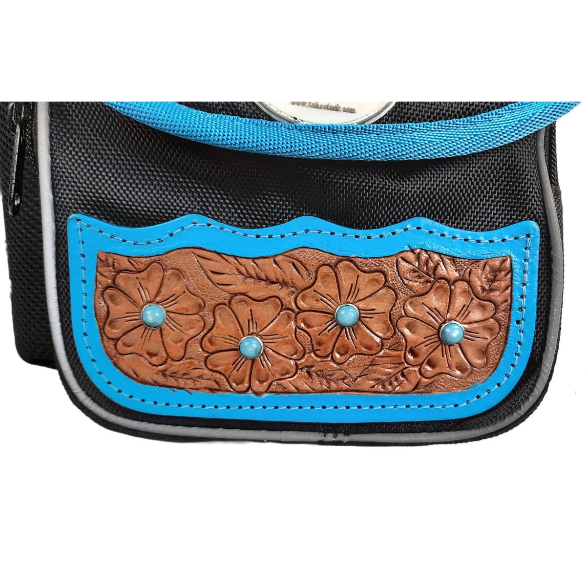 Turquoise Flower 1680D Nylon Western Horn Storage Bag with Hand Tooled Leather Accents G171