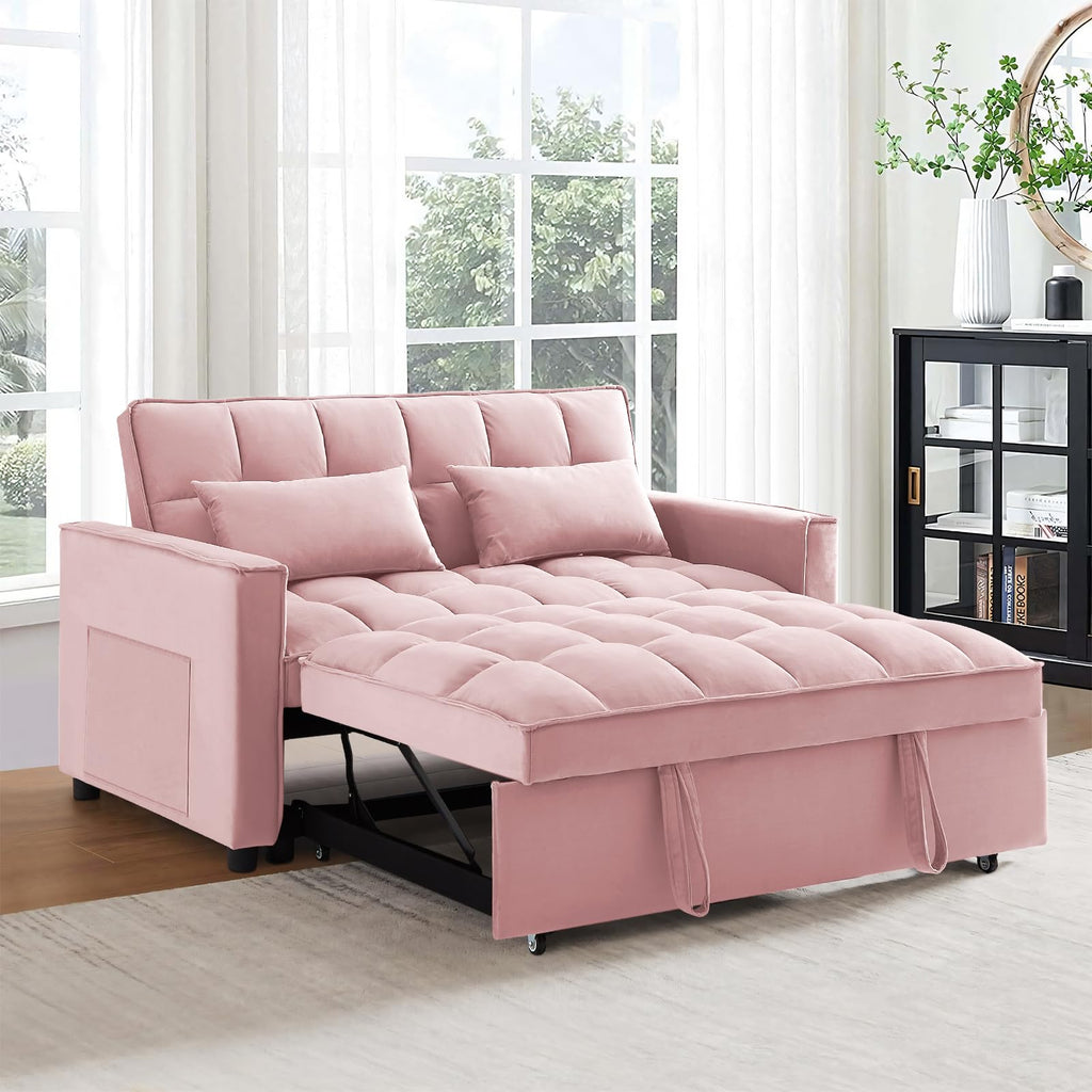 Pink Velvet Convertible Sleeper Sofa Bed B602679