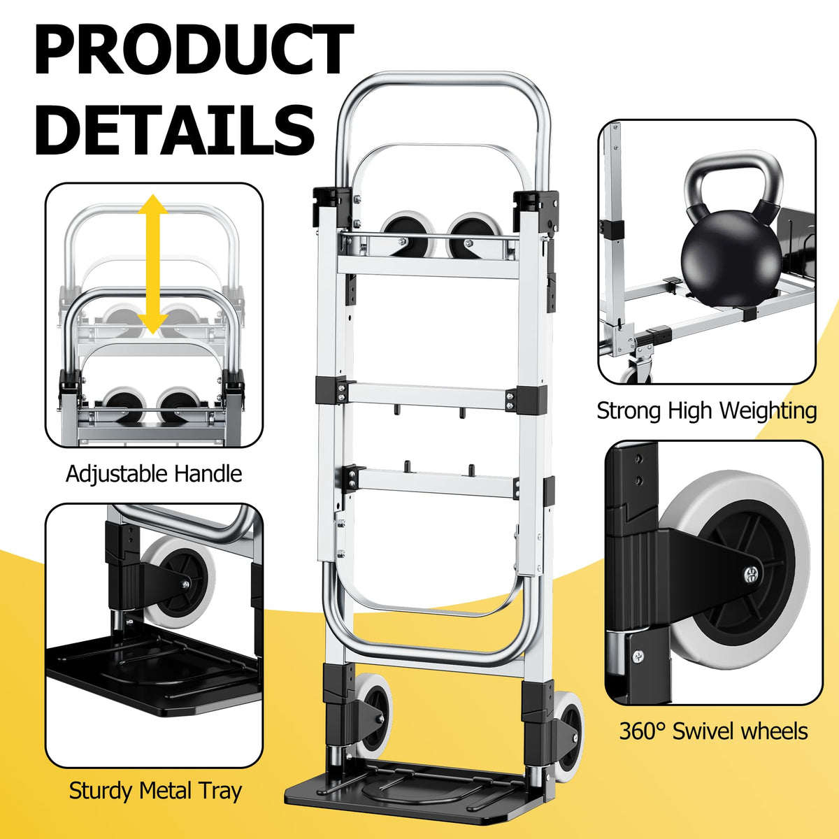 Folding Hand Truck 600lbs Capacity Heavy Duty Convertible Dolly with Retractable Handle and 4 Rubber Wheels V664715