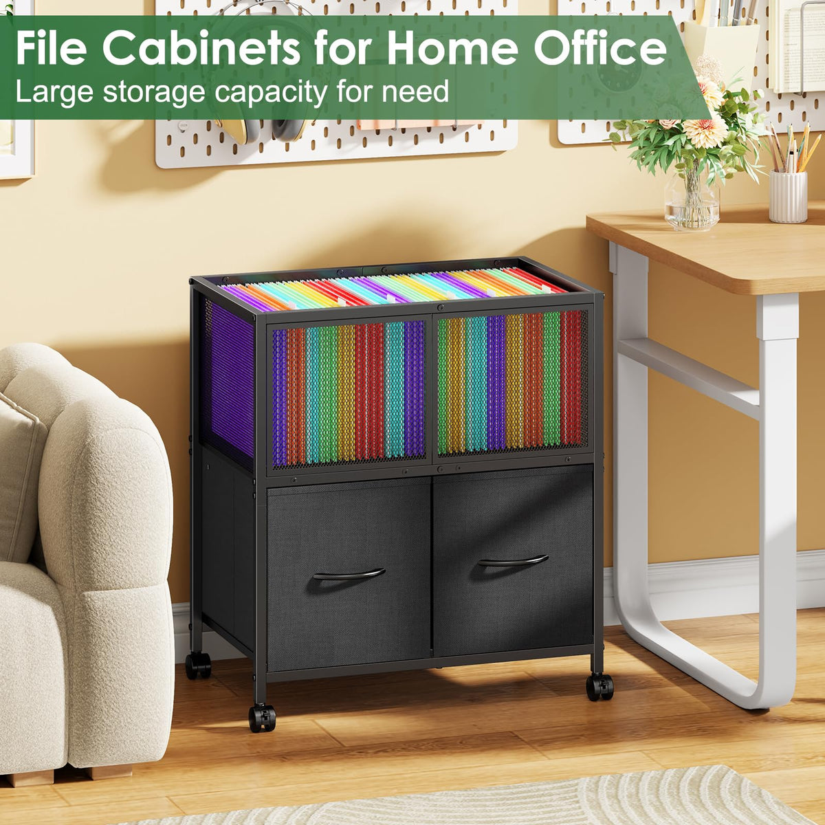 Rolling File Cart with 2 Fabric Drawers B929