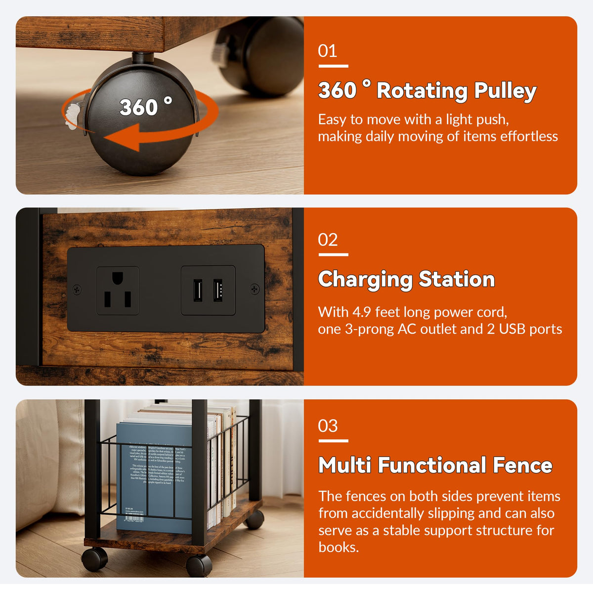 Rolling Side Table with Wheels M89135