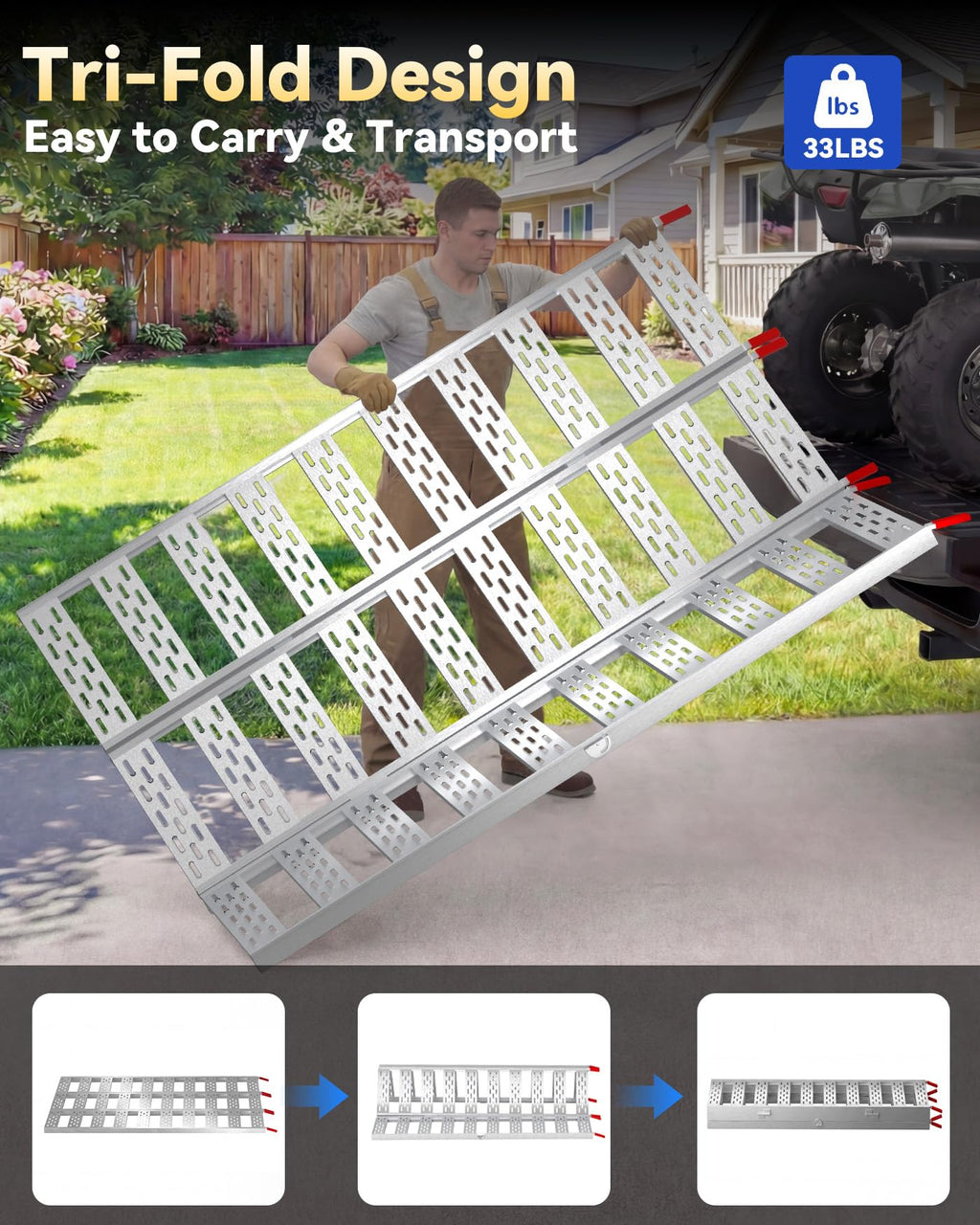 Tri-Fold Aluminum Loading Ramp, 1500 lbs Capacity, 76''L × 50''W N96945