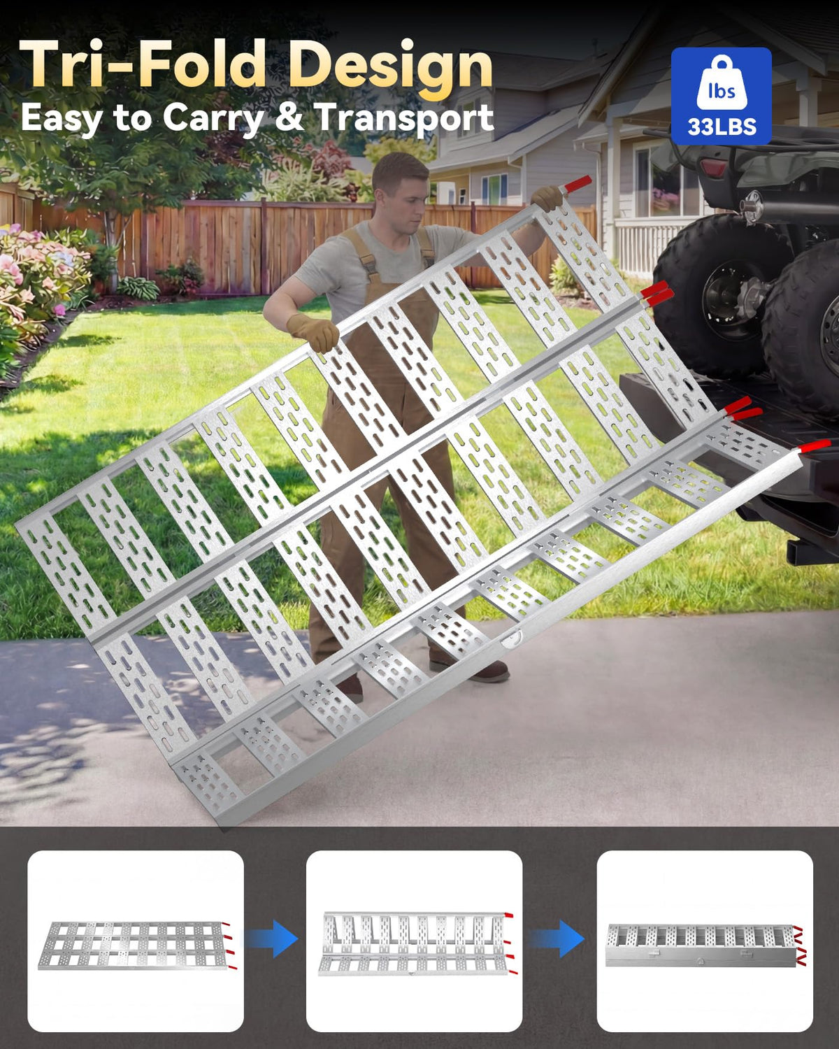 Tri-Fold Aluminum Loading Ramp, 1500 lbs Capacity, 76''L × 50''W N96945