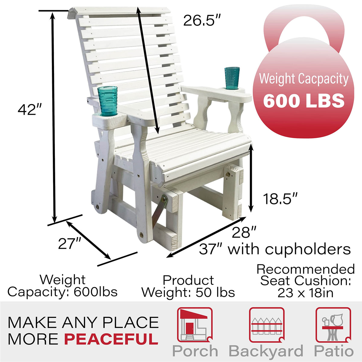 Heavy Duty 600 Lb High Back Glider Chair with Cupholders S2403