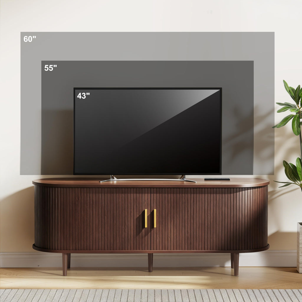 55 Inch Mid Century Modern TV Stand with Power Outlet and Adjustable Shelves J470