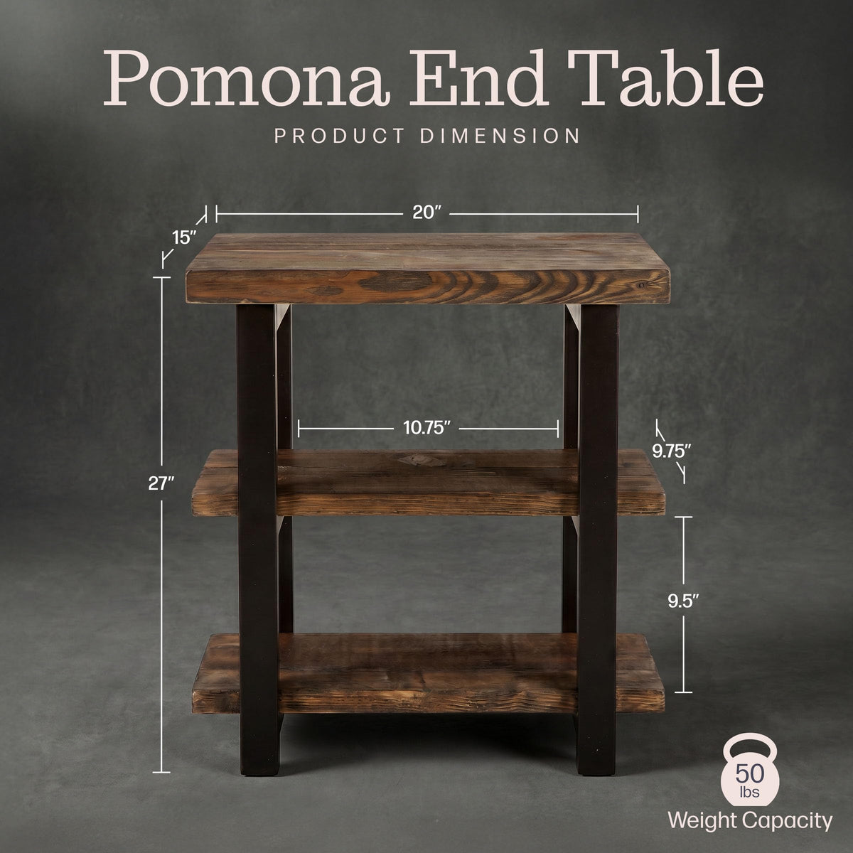 Solid Wood 3-Tier End Table W185