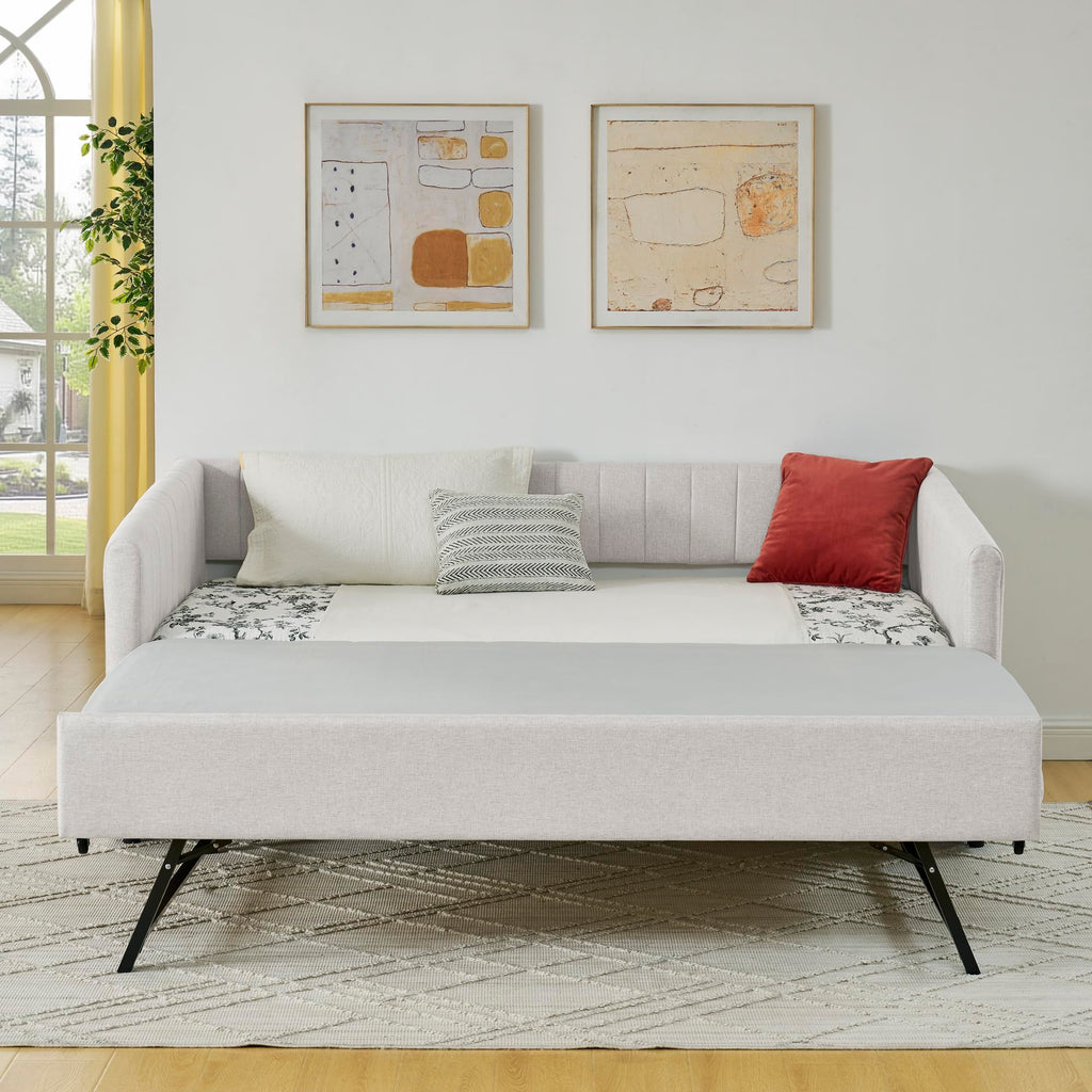 Twin Size Upholstery Daybed with Trundle and Vertical Stripes G64987