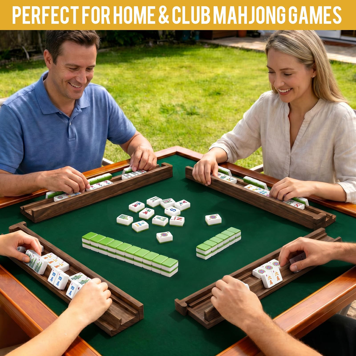 Acacia Wooden Mahjong Racks with Pushers U2489