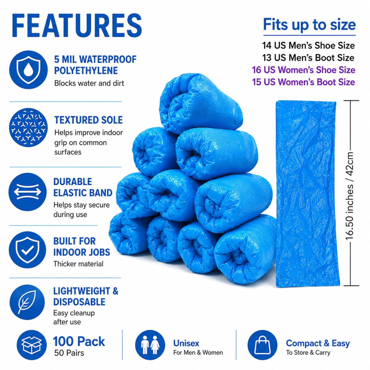 Blue Waterproof Disposable XL Shoe Covers O480953
