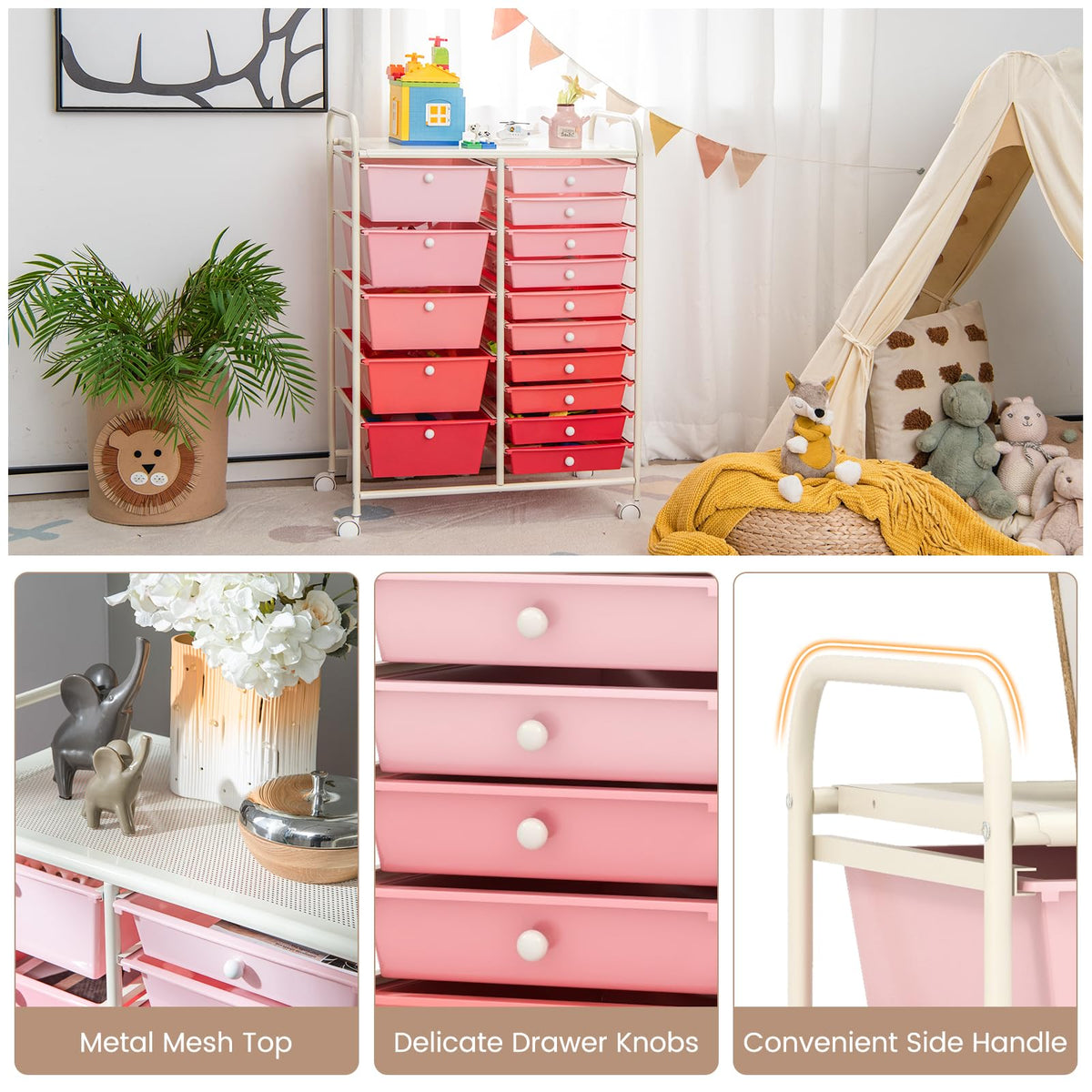 15 Drawer Multicolor Rolling Storage Cart E5743