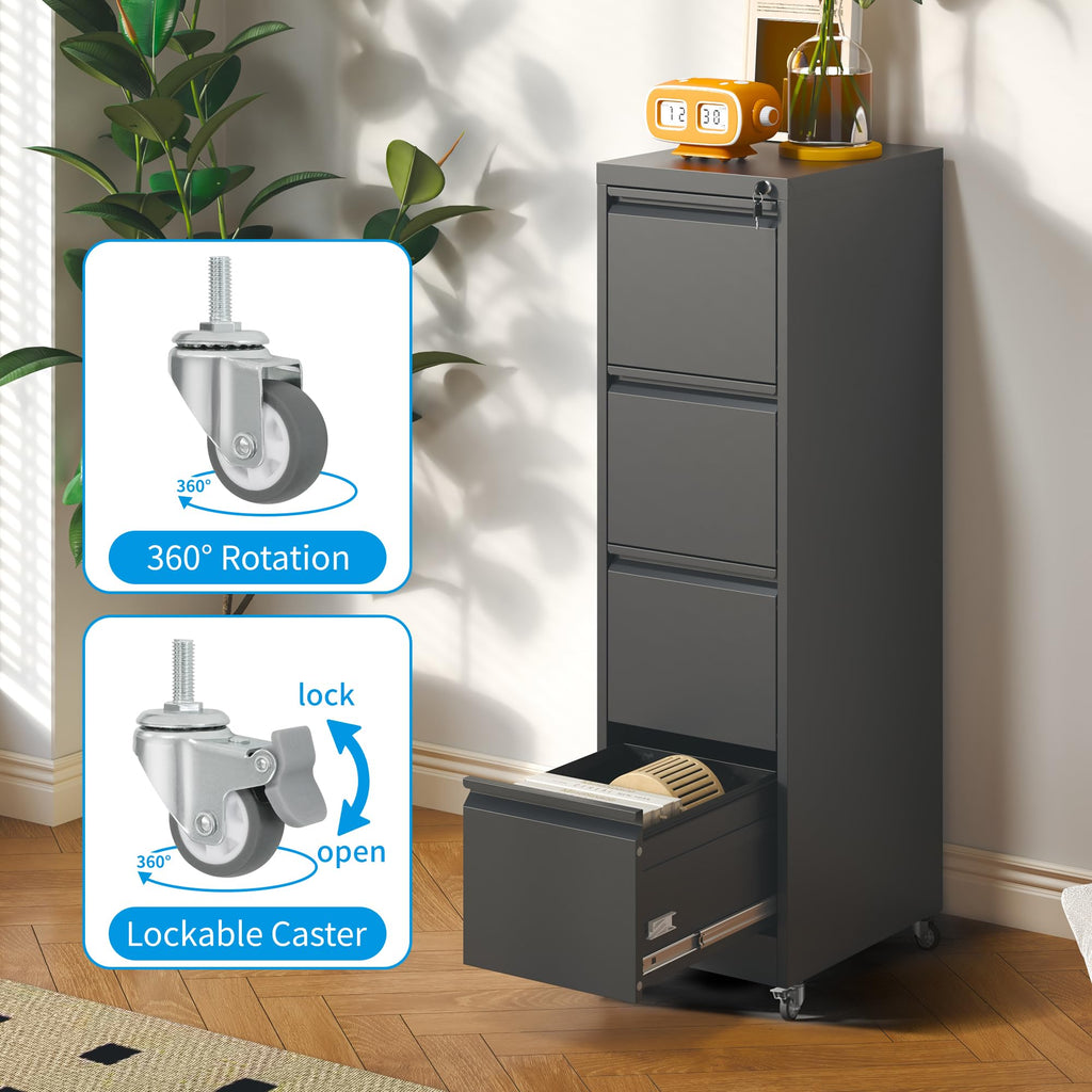 4-Drawer Mobile File Cabinet with Lock and Wheels B4001