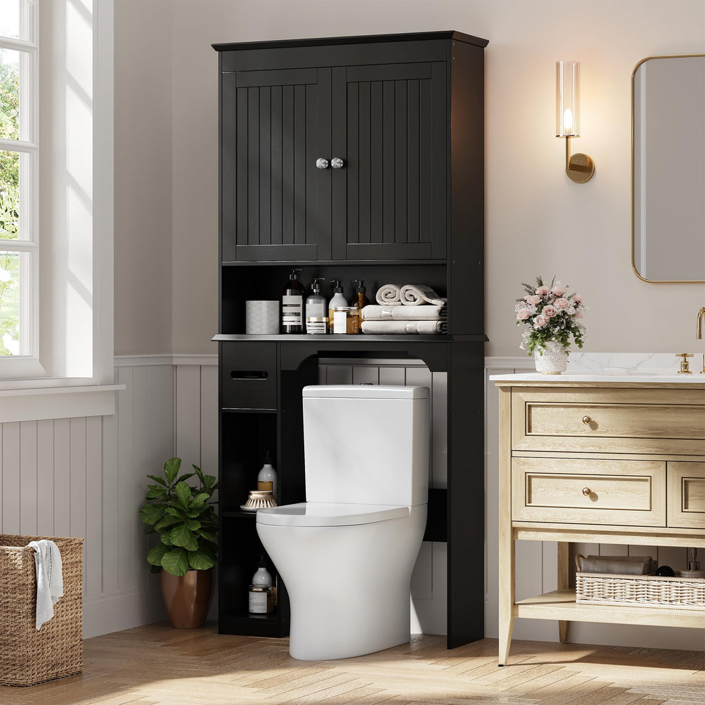 30" Over Toilet Storage Cabinet with Toilet Paper Box, Black M955976