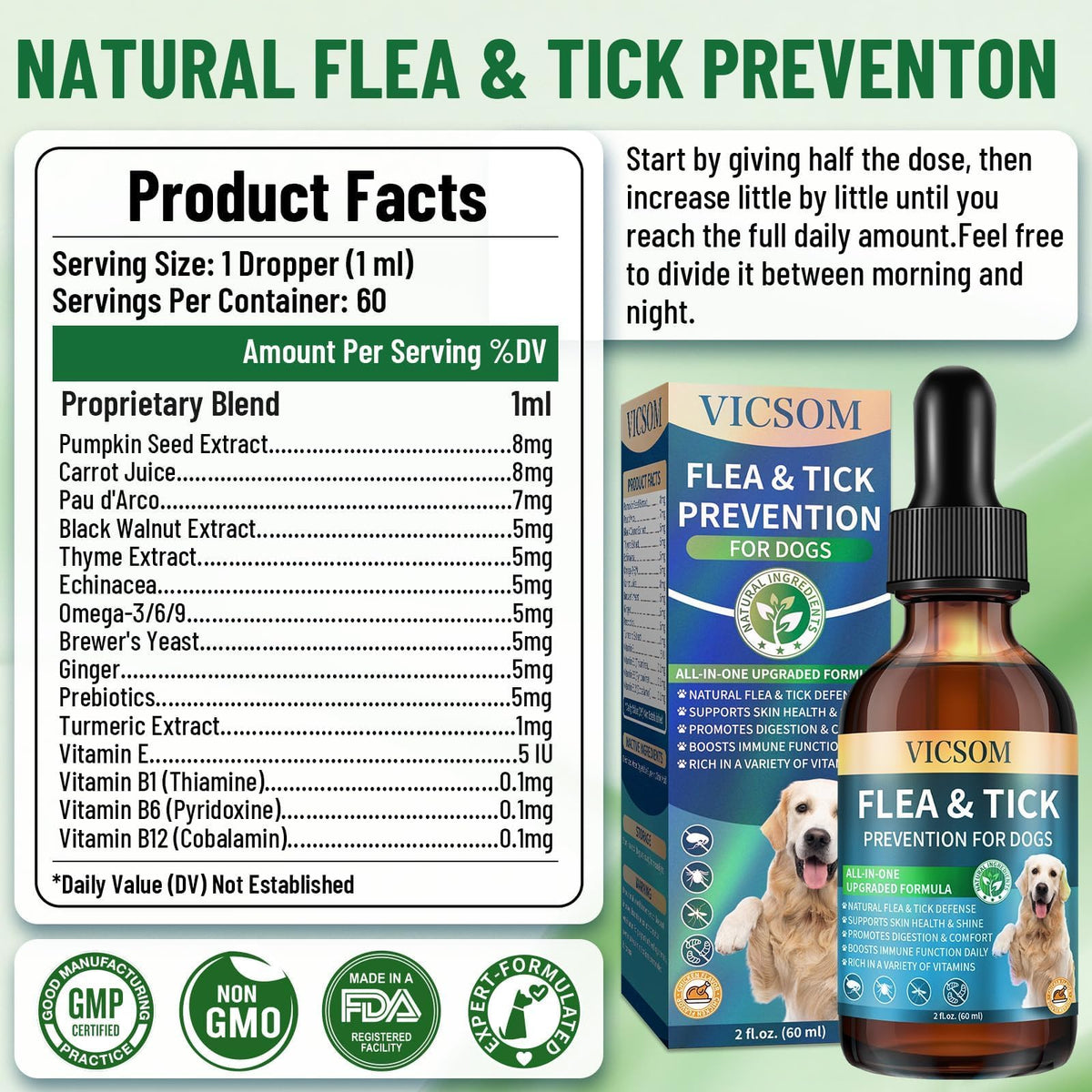 Natural Flea and Tick Prevention for Dogs, 60ml I369