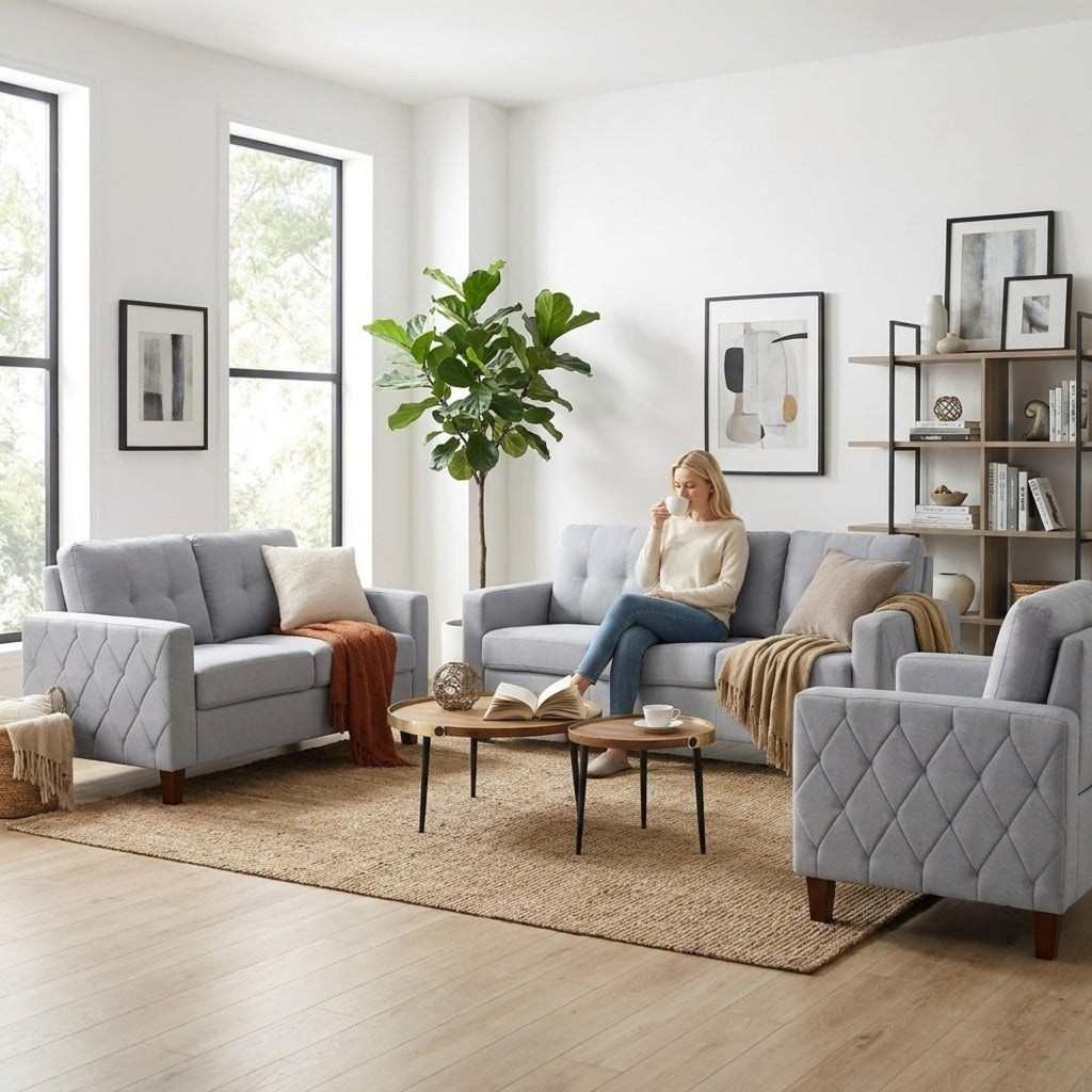 Light Gray Tufted Upholstered Loveseat N676