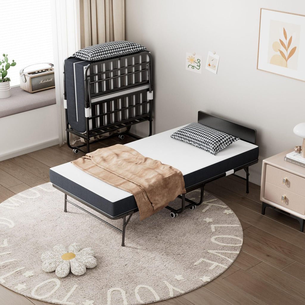 Folding Bed with Mattress, 75" x 38" Twin Size Q7886