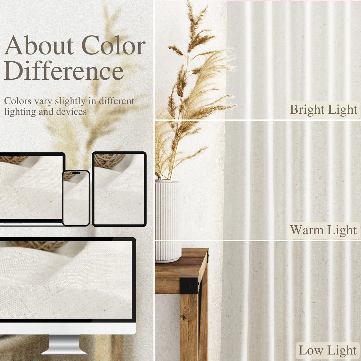 120 inch 2 Panels Light Filtering Semi Sheer Linen Curtains S312