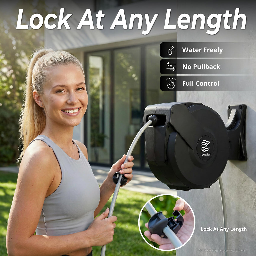 5/8 in x 100 ft Retractable Garden Hose Reel with 10 Patterns Nozzle D797